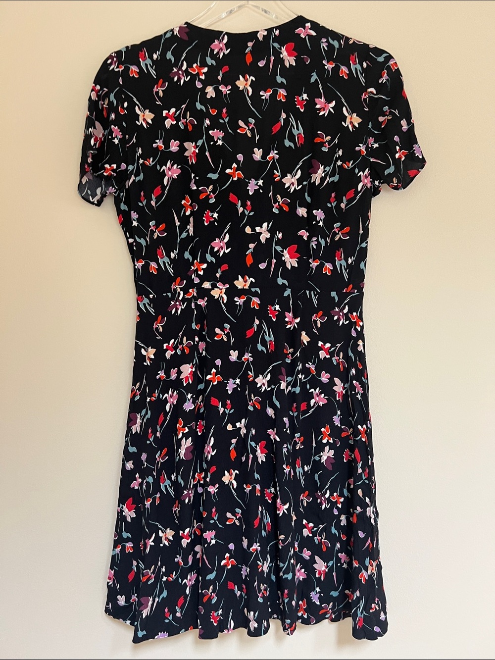 Madewell Black Floral V-Neck Button Mini Dress 2 - Picture 4 of 4